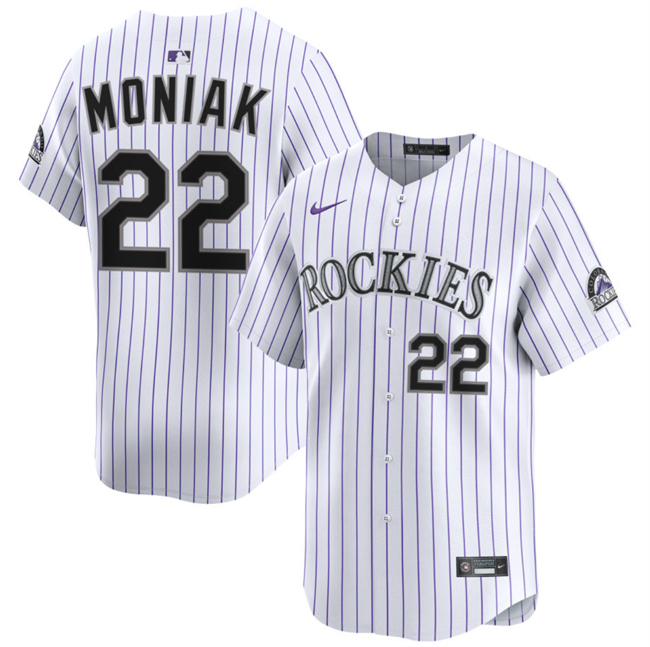Men's Colorado Rockies #22 Mickey Moniak White Home Limited Stitched Baseball Jersey